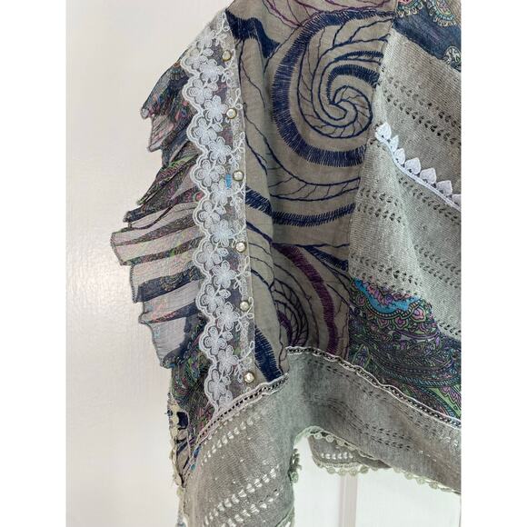 Manyus Gray Embellished Silver Studded Boho Rectangular Scarf - Picture 2 of 8